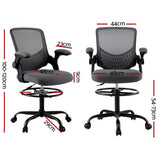 Artiss Office Chair Drafting Chairs Stool Computer Desk Studios Mesh Grey - Front View