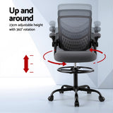 Artiss Office Chair Drafting Chairs Stool Computer Desk Studios Mesh Grey - Top-Down View