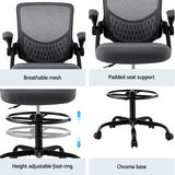 Artiss Office Chair Drafting Chairs Stool Computer Desk Studios Mesh Grey - Rear View
