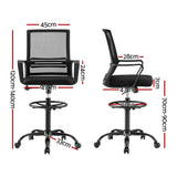 Artiss Office Chair Drafting Chairs Stool Computer Desk Studios Mesh Black - Front View