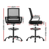 Artiss Office Chair Drafting Chairs Stool Computer Desk Studios Mesh Black - Front View