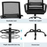 Artiss Office Chair Drafting Chairs Stool Computer Desk Studios Mesh Black - Rear View