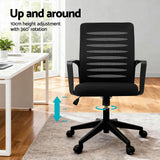 Artiss Ergonomic Office Chair Mesh Computer Desk Chairs with Lumbar Support, Height Adjustment Swivel Chair Mid Back for Home Office Study, Black - Top-Down View