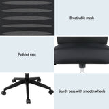 Artiss Ergonomic Office Chair Mesh Computer Desk Chairs with Lumbar Support, Height Adjustment Swivel Chair Mid Back for Home Office Study, Black