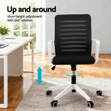 Artiss Ergonomic Office Chair Mesh Computer Desk Chairs with Lumbar Support, Height Adjustment Swivel Chair Mid Back for Home Office Study, Black and White - Top-Down View