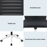 Artiss Ergonomic Office Chair Mesh Computer Desk Chairs with Lumbar Support, Height Adjustment Swivel Chair Mid Back for Home Office Study, Black and White - Rear View