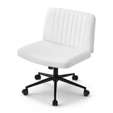 Artiss Criss Cross Chair with Wheels Wide Cross Legged Office Desk Vanity Chair PU Leather, Armless Height Adjustable Swivel Home Office Chair for Home Computer Task, White - Side View