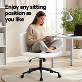 Artiss Criss Cross Chair with Wheels Wide Cross Legged Office Desk Vanity Chair PU Leather, Armless Height Adjustable Swivel Home Office Chair for Home Computer Task, White - 45-Degree Angle