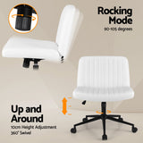 Artiss Criss Cross Chair with Wheels Wide Cross Legged Office Desk Vanity Chair PU Leather, Armless Height Adjustable Swivel Home Office Chair for Home Computer Task, White - Rear View