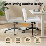 Artiss Criss Cross Chair with Wheels Wide Cross Legged Office Desk Vanity Chair PU Leather, Armless Height Adjustable Swivel Home Office Chair for Home Computer Task, White - Close-Up Angle