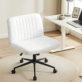 Artiss Criss Cross Chair with Wheels Wide Cross Legged Office Desk Vanity Chair PU Leather, Armless Height Adjustable Swivel Home Office Chair for Home Computer Task, White - Extra Image