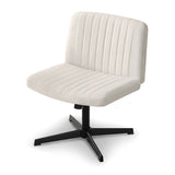 Artiss Criss Cross Chair No Wheels Fabric Wide Cross Legged Office Desk Vanity Chair Armless, Height Adjustable, Swivel Home Office Chair for Home Computer Task, Beige - Side View