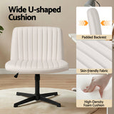 Artiss Criss Cross Chair No Wheels Fabric Wide Cross Legged Office Desk Vanity Chair Armless, Height Adjustable, Swivel Home Office Chair for Home Computer Task, Beige - Top-Down View