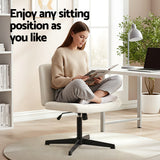 Artiss Criss Cross Chair No Wheels Fabric Wide Cross Legged Office Desk Vanity Chair Armless, Height Adjustable, Swivel Home Office Chair for Home Computer Task, Beige - 45-Degree Angle