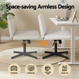 Artiss Criss Cross Chair No Wheels Fabric Wide Cross Legged Office Desk Vanity Chair Armless, Height Adjustable, Swivel Home Office Chair for Home Computer Task, Beige - Close-Up Angle