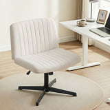 Artiss Criss Cross Chair No Wheels Fabric Wide Cross Legged Office Desk Vanity Chair Armless, Height Adjustable, Swivel Home Office Chair for Home Computer Task, Beige - Extra Image