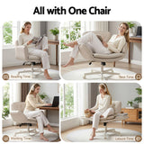 Artiss Criss Cross Chair with Wheels & Adjustable Armrests, Ergonomic Cross Legged Office Desk Chair PU Leather Vanity Chair Swivel for Home, Make Up, Bedroom, Computer, Beige - Top-Down View