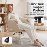 Artiss Criss Cross Chair with Wheels & Adjustable Armrests, Ergonomic Cross Legged Office Desk Chair PU Leather Vanity Chair Swivel for Home, Make Up, Bedroom, Computer, Beige - Close-Up Angle