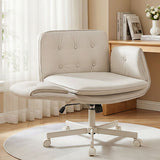 Artiss Criss Cross Chair with Wheels & Adjustable Armrests, Ergonomic Cross Legged Office Desk Chair PU Leather Vanity Chair Swivel for Home, Make Up, Bedroom, Computer, Beige - Extra Image