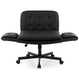Artiss Criss Cross Chair with Wheels & Adjustable Armrests, Ergonomic Cross Legged Office Desk Chair PU Leather Vanity Chair Swivel for Home, Make Up, Bedroom, Computer, Black - Side View