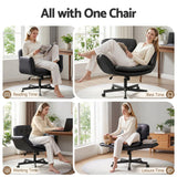Artiss Criss Cross Chair with Wheels & Adjustable Armrests, Ergonomic Cross Legged Office Desk Chair PU Leather Vanity Chair Swivel for Home, Make Up, Bedroom, Computer, Black - Top-Down View