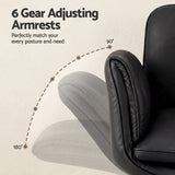 Artiss Criss Cross Chair with Wheels & Adjustable Armrests, Ergonomic Cross Legged Office Desk Chair PU Leather Vanity Chair Swivel for Home, Make Up, Bedroom, Computer, Black - Rear View