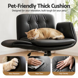 Artiss Criss Cross Chair with Wheels & Adjustable Armrests, Ergonomic Cross Legged Office Desk Chair PU Leather Vanity Chair Swivel for Home, Make Up, Bedroom, Computer, Black - Low Angle