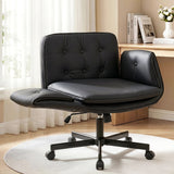 Artiss Criss Cross Chair with Wheels & Adjustable Armrests, Ergonomic Cross Legged Office Desk Chair PU Leather Vanity Chair Swivel for Home, Make Up, Bedroom, Computer, Black - Extra Image