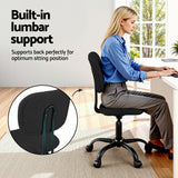 Artiss Armless Office Chair with Wheels, Ergonomic 360° Swivel Home Office Desk Chair, Height Adjustable Computer Task Chair with Fabric Back and Seat for Small Space, Black - 45-Degree Angle