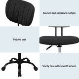 Artiss Armless Office Chair with Wheels, Ergonomic 360° Swivel Home Office Desk Chair, Height Adjustable Computer Task Chair with Fabric Back and Seat for Small Space, Black - Rear View