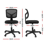 Artiss Armless Office Chair with Wheels, Ergonomic 360° Swivel Home Office Desk Chair, Height Adjustable Computer Task Chair with Fabric Back and Seat for Small Space, Black - Front View