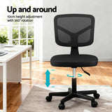 Artiss Armless Office Chair with Wheels, Ergonomic 360° Swivel Home Office Desk Chair, Height Adjustable Computer Task Chair with Fabric Back and Seat for Small Space, Black - Top-Down View