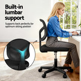 Artiss Armless Office Chair with Wheels, Ergonomic 360° Swivel Home Office Desk Chair, Height Adjustable Computer Task Chair with Fabric Back and Seat for Small Space, Black - 45-Degree Angle