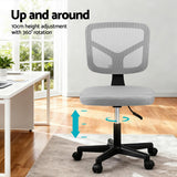 Artiss Armless Office Chair with Wheels, Ergonomic 360° Swivel Home Office Desk Chair, Height Adjustable Computer Task Chair with Fabric Back and Seat for Small Space, Grey - Top-Down View