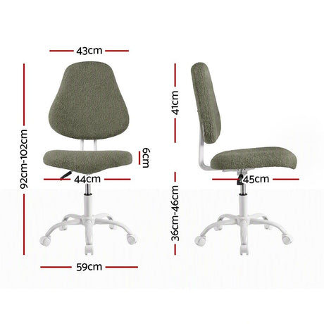 Artiss Armless Office Chair Ergonomic Soft Fleece Height Adjustable Vanity Desk Chair Green, Adjustable Height