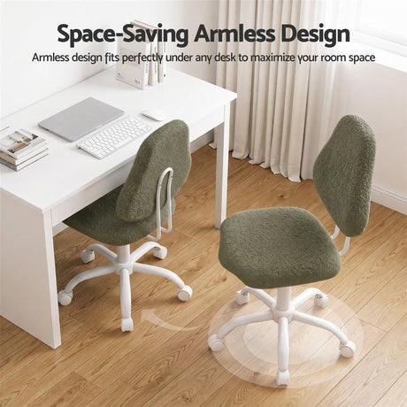 Artiss Armless Office Chair Ergonomic Soft Fleece Height Adjustable Vanity Desk Chair Green, image 4
