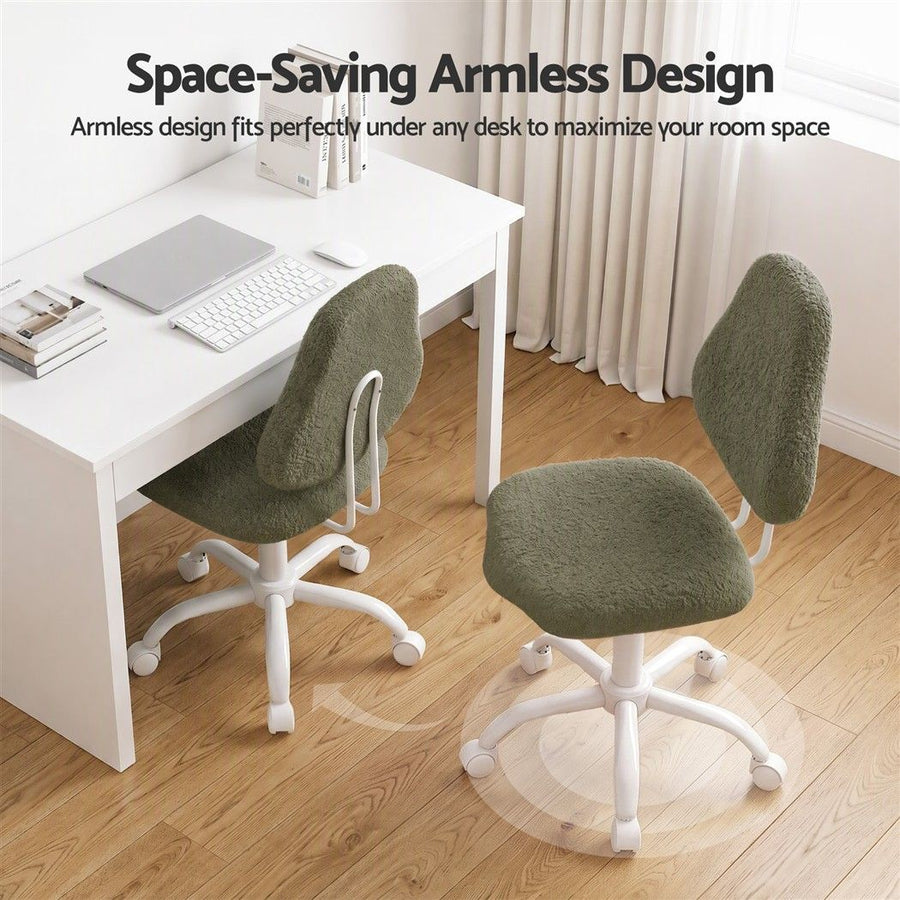 Artiss Armless Office Chair Ergonomic Soft Fleece Height Adjustable Vanity Desk Chair Green
