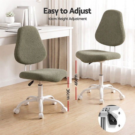 Artiss Armless Office Chair Ergonomic Soft Fleece Height Adjustable Vanity Desk Chair Green, image 5