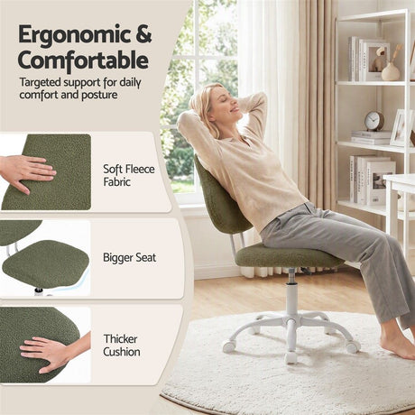 Artiss Armless Office Chair Ergonomic Soft Fleece Height Adjustable Vanity Desk Chair Green, image 6
