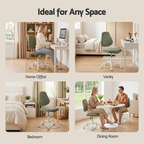 Artiss Armless Office Chair Ergonomic Soft Fleece Height Adjustable Vanity Desk Chair Green, image 8