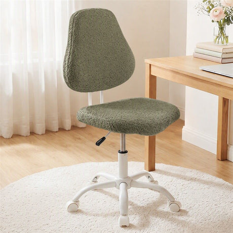 Artiss Armless Office Chair Ergonomic Soft Fleece Height Adjustable Vanity Desk Chair Green, image 10