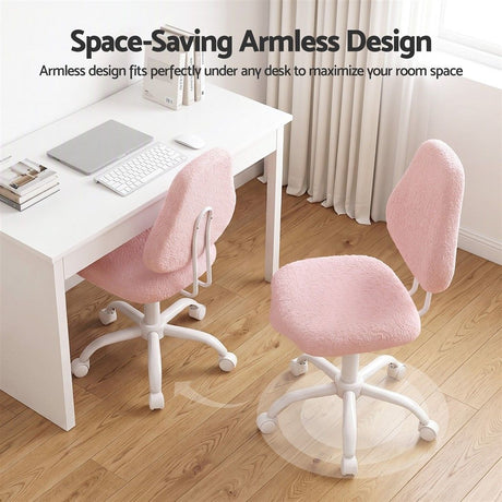 Artiss Armless Office Chair Ergonomic Soft Fleece Height Adjustable Vanity Desk Chair Pink, image 4