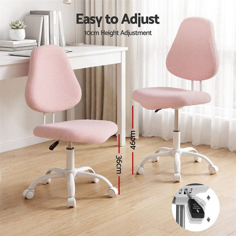 Artiss Armless Office Chair Ergonomic Soft Fleece Height Adjustable Vanity Desk Chair Pink, image 5