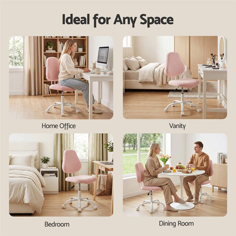 Artiss Armless Office Chair Ergonomic Soft Fleece Height Adjustable Vanity Desk Chair Pink, image 8