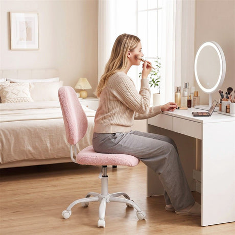 Artiss Armless Office Chair Ergonomic Soft Fleece Height Adjustable Vanity Desk Chair Pink, image 9