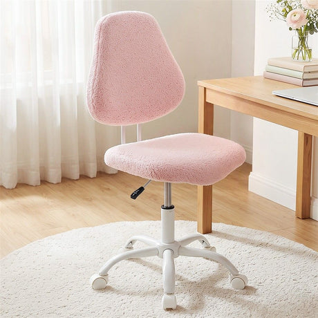 Artiss Armless Office Chair Ergonomic Soft Fleece Height Adjustable Vanity Desk Chair Pink, image 10