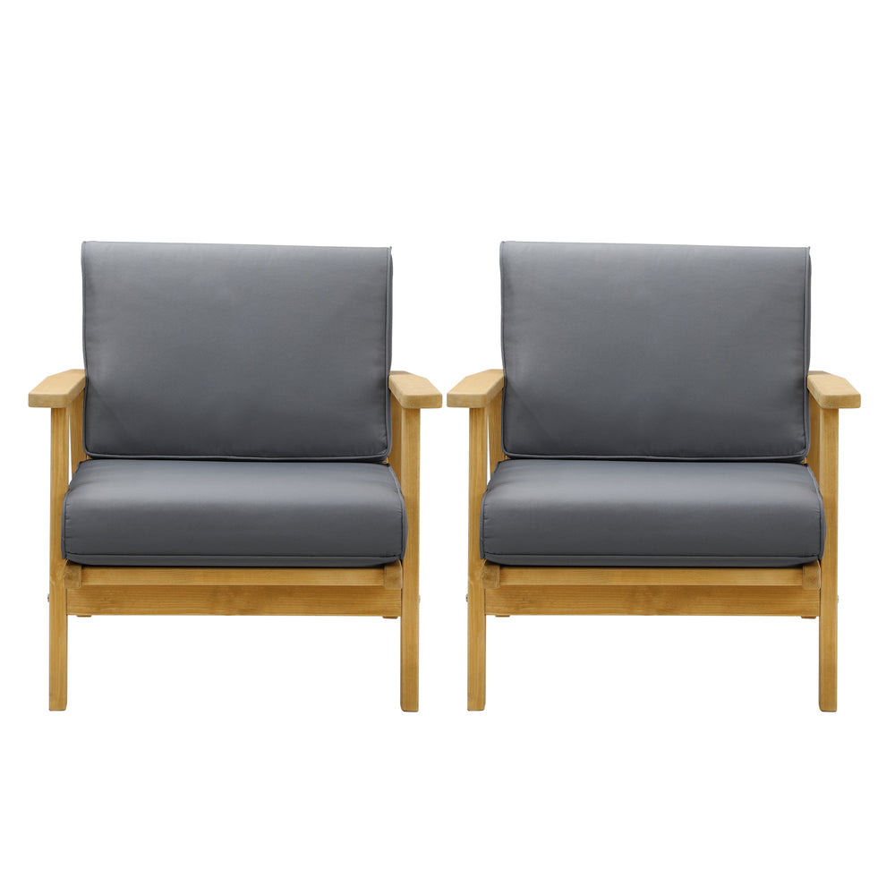 Livsip 2PCS Outdoor Wooden Armchair with Cushion