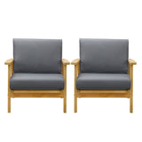 Livsip 2PCS Outdoor Wooden Armchair with Cushion - Front View