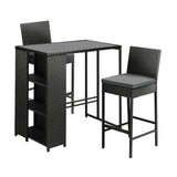 Livsip Outdoor Bar Table Stools Set Rattan 3 Piece