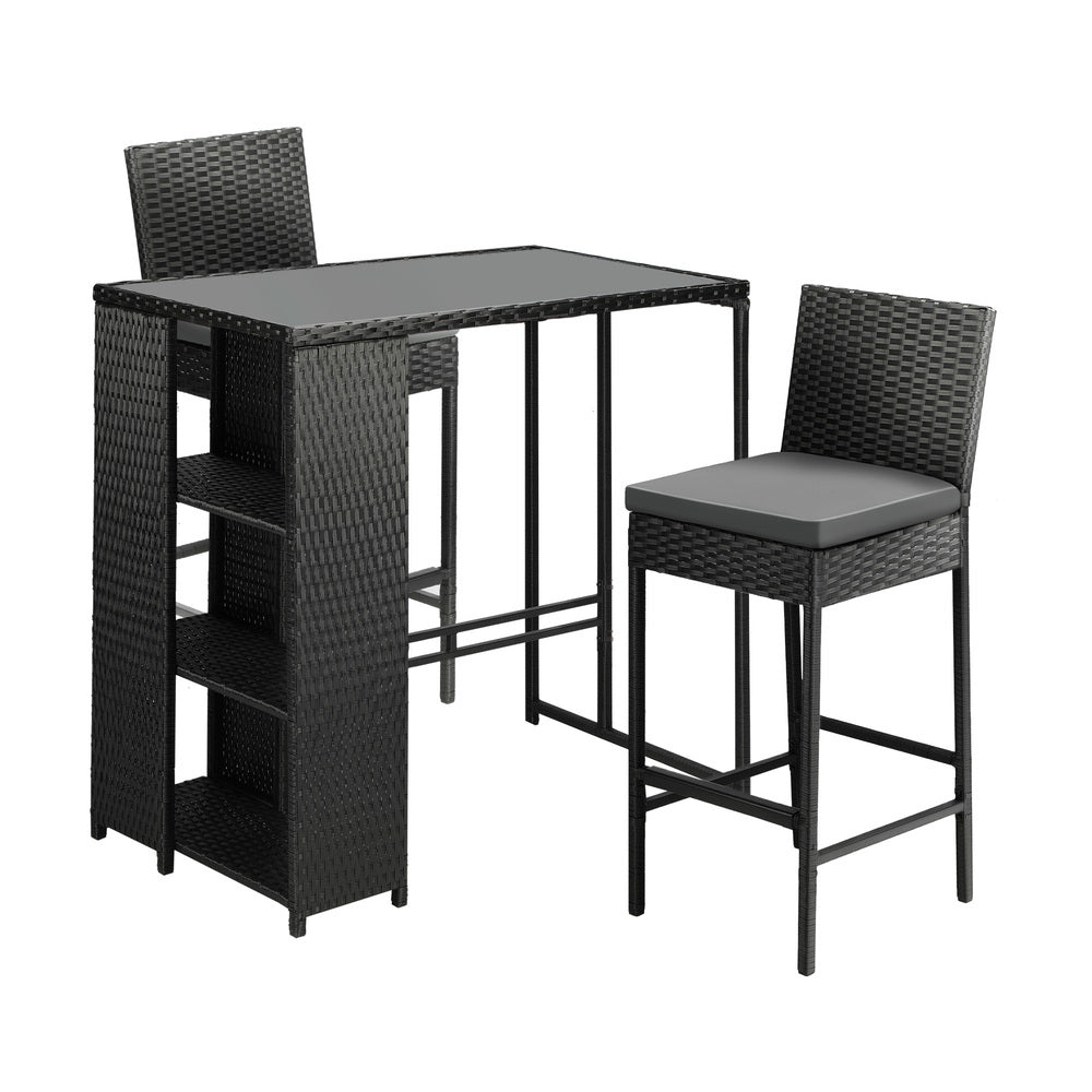 Livsip Outdoor Bar Table Stools Set Rattan 3 Piece